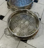 Moroccan brass tray Handcrafted brass tray Moroccan decor Brass serving tray Decorative brass tray Moroccan tea tray Bohemian style tray Engraved brass tray Vintage brass tray Brass coffee table tray Moroccan home accessories Brass platter Moroccan artisan tray Traditional brass tray Brass tray centerpiece