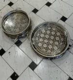 Moroccan brass tray Handcrafted brass tray Moroccan decor Brass serving tray Decorative brass tray Moroccan tea tray Bohemian style tray Engraved brass tray Vintage brass tray Brass coffee table tray Moroccan home accessories Brass platter Moroccan artisan tray Traditional brass tray Brass tray centerpiece
