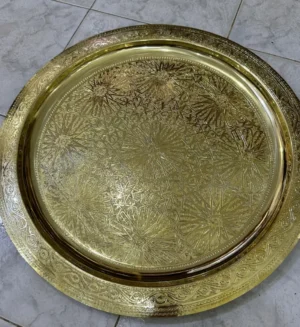 Moroccan brass tray Handcrafted brass tray Moroccan decor Brass serving tray Decorative brass tray Moroccan tea tray Bohemian style tray Engraved brass tray Vintage brass tray Brass coffee table tray Moroccan home accessories Brass platter Moroccan artisan tray Traditional brass tray Brass tray centerpiece